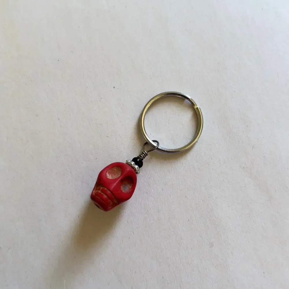 Red Halloween Mini Skull Keychain Key Ring Handmade Accessories